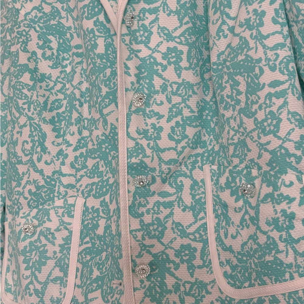 Oscar de la Renta Turquoise and White Blazer Has gorgeous buttons! - Picture 2 of 6